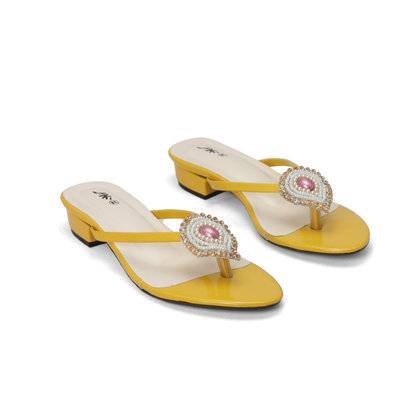 Yellow Sandals with Beaded Teardrop Detail and Block Heel | Nawabi Shoes BD