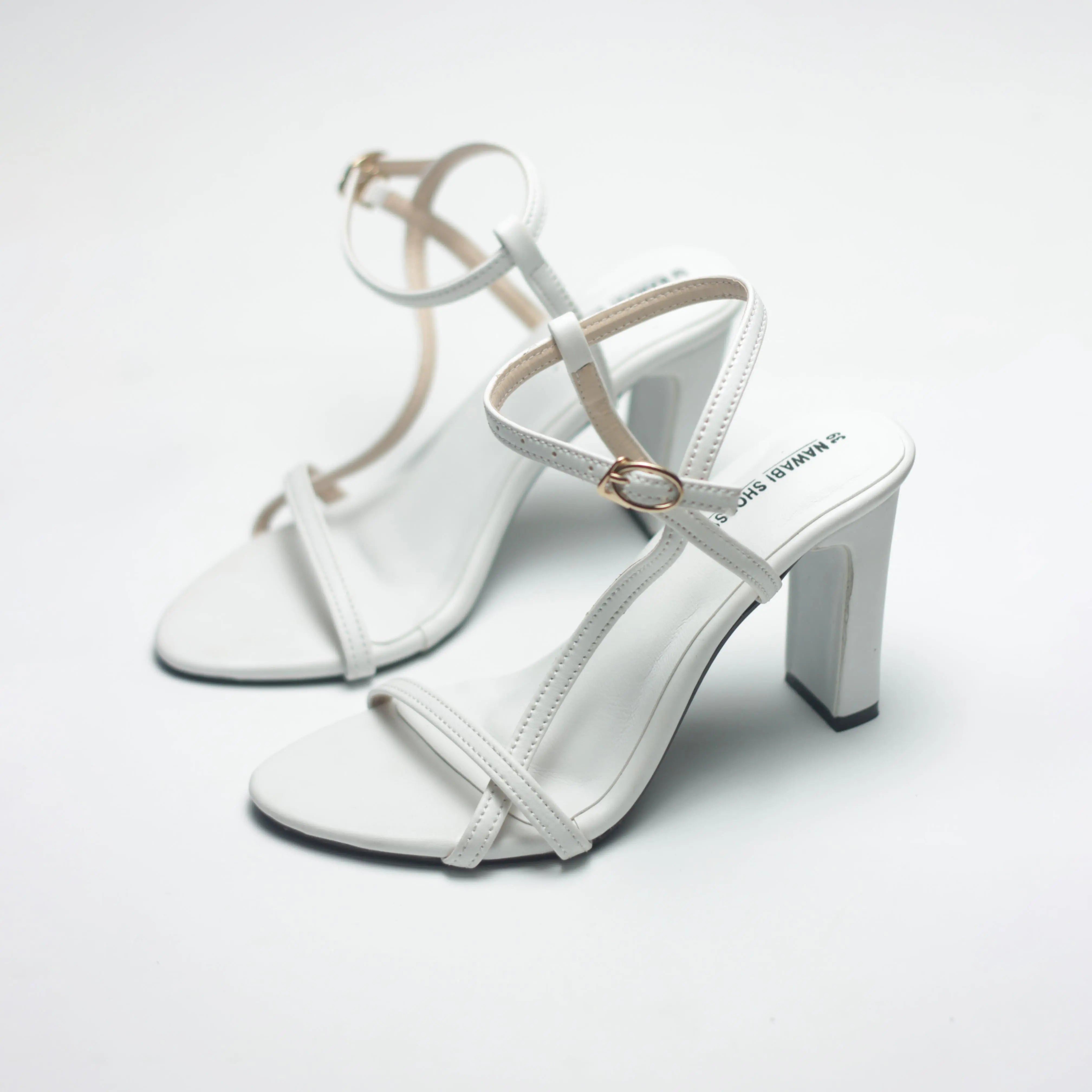 4 inch white block heels best sale