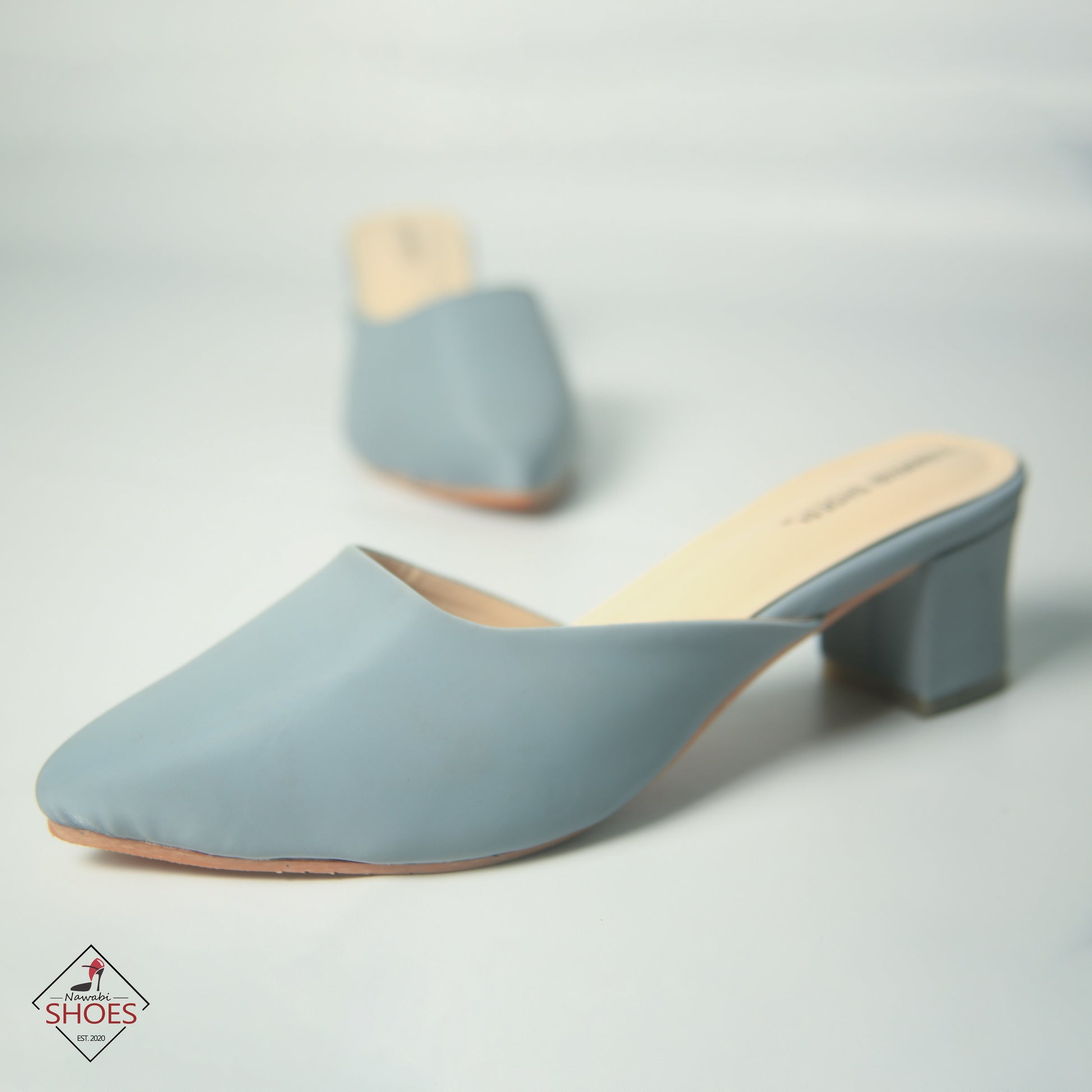 Sky Blue Mule Block Heels Luxury Shoes-Nawabi Shoes BD