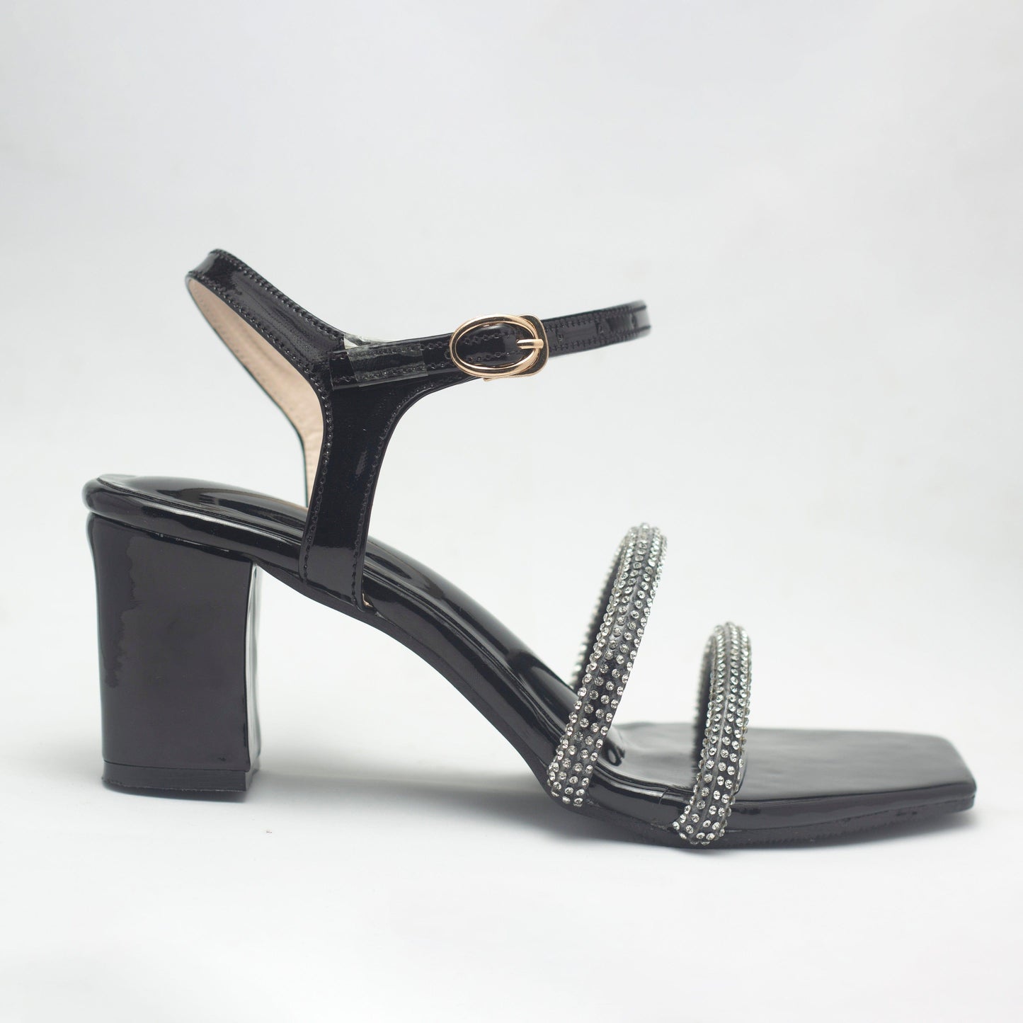 Black Double Detailed Block Heels Luxury Shoes-Nawabi Shoes BD