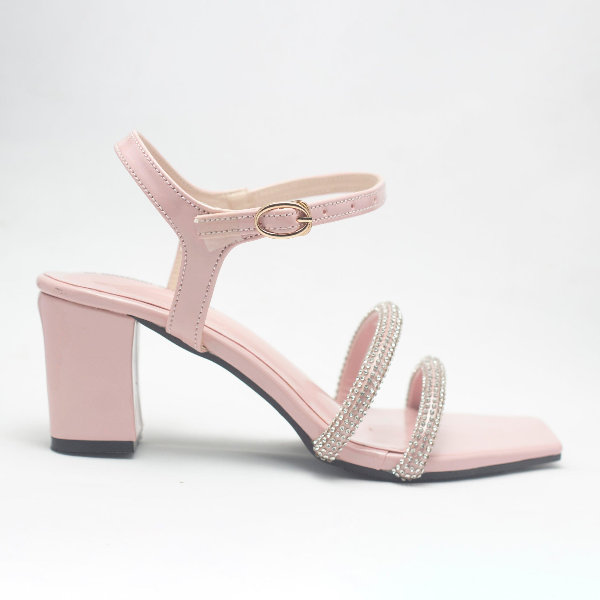 Light Pink Double Detailed Block Heels Luxury Shoes-Nawabi Shoes BD
